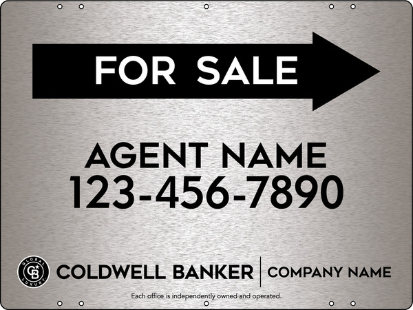 Directional Agent For Sale Sign Panel, 18"H X 24"W, 3mm Brushed Aluminum Composite