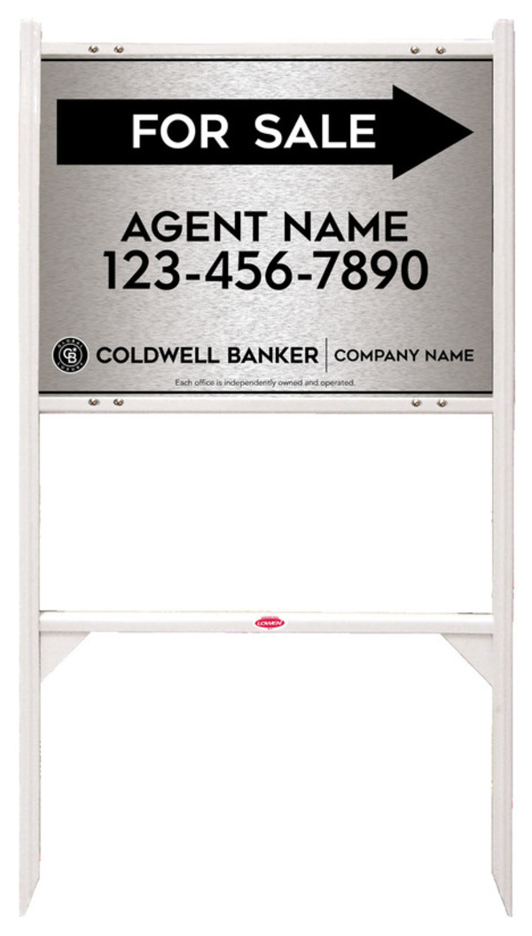 Angle Iron Frame And Agent For Sale Sign Panel Unit, 18"H X 24"W, Brushed Aluminum Composite