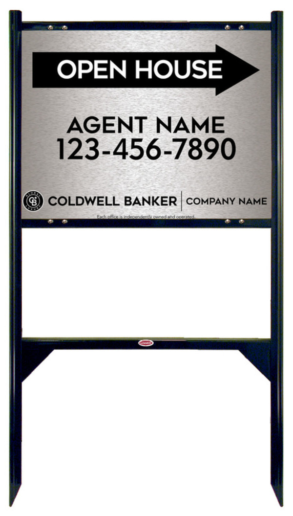 Angle Iron Frame And Agent Open House Sign Panel Unit, 18"H X 24"W, Brushed Aluminum Composite