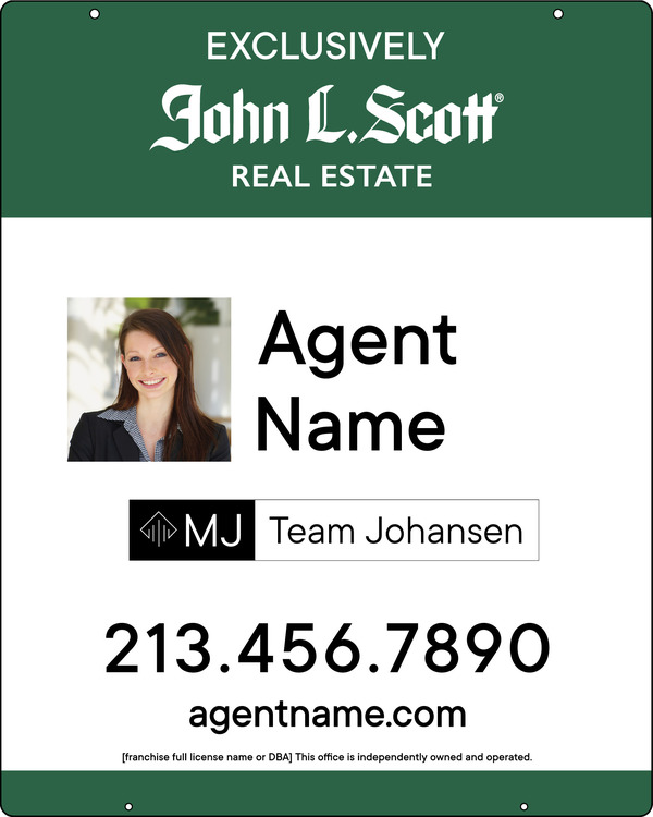 John L. Scott Hanging Agent Photo w/ Team Logo Sign Panel, 30"h x 24"w, 3MM Aluminum Composite