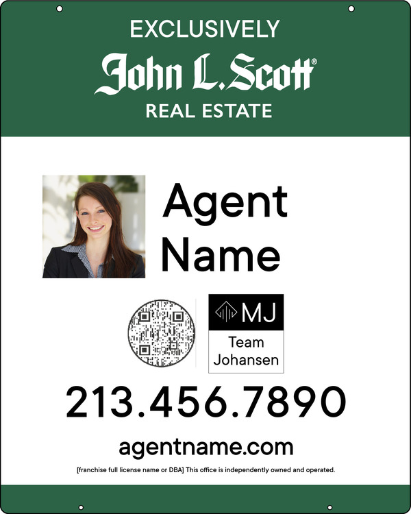 John L. Scott Hanging Agent Photo w/ QR Code &Team Logo Sign Panel, 30"h x 24"w, .150 Poly