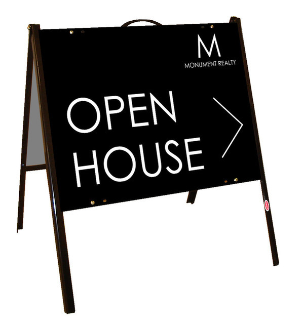 Monument Realty Angle Iron Frame and Open House Sign Panel Unit, 18"h x 24"w, Poly