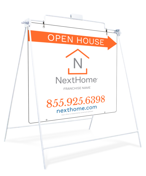 Open House White Swinging A-Frame And Sign Panel Unit, 24"H X 24"W, Pvc