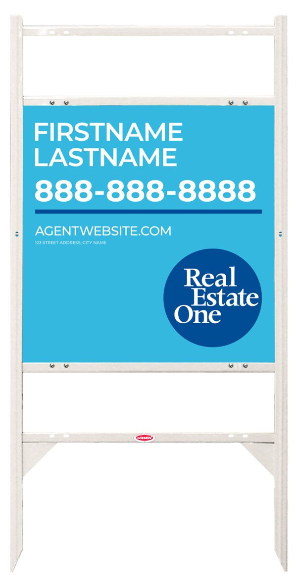 Reflective Angle Iron Frame W/ 2 Rider Inserts And Agent Name Sign Panel Unit, 24"H X 24"W, 3mm Aluminum Composite