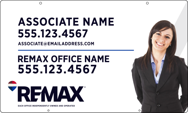 RE/MAX Reflective Hanging Associate Name w/ Cut Out Photo Sign Panel, 18"h x 30"w, 3mm Aluminum Composite