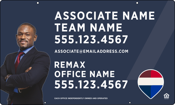 RE/MAX Reflective Hanging Associate Name w/ Cut Out Photo Sign Panel, 18"h x 30"w, 3mm Aluminum Composite