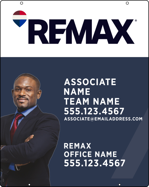 RE/MAX Reflective Hanging Associate Name, Team Name w/ Cut Out Photo Sign Panel, 30"h x 24"w, 3mm Aluminum Composite