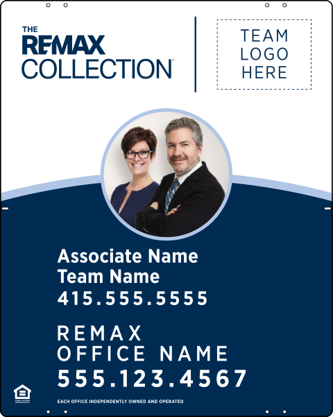 RE/MAX Collection Associate Name, Team Name w/ Logo & Photo Sign Panel, 30"h x 24"w, Steel