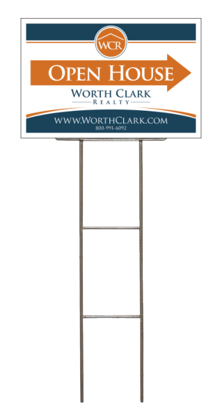 Worth Clark Directional H-Frame Wire Stake and Open House Sign Panel Unit, 12"h x 18", 4mm Corrugated Plastic