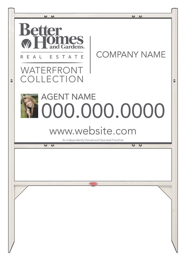 Waterfront Collection real estate white angle iron sign frame and photo panel unit, 24 GA steel 24h x 30w