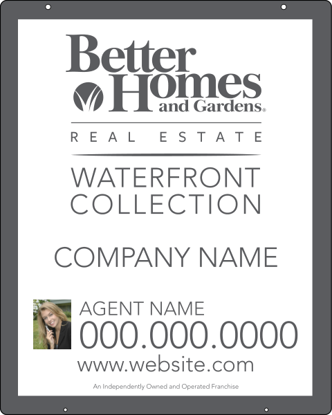 Waterfront Collection real estate photo hanging sign panel with grommets, 24 GA steel 30h x 24w