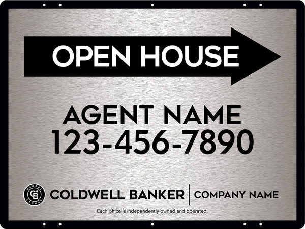 Directional Agent Open House Sign Panel, 18h x 24w, 3MM Brushed Aluminum Composite