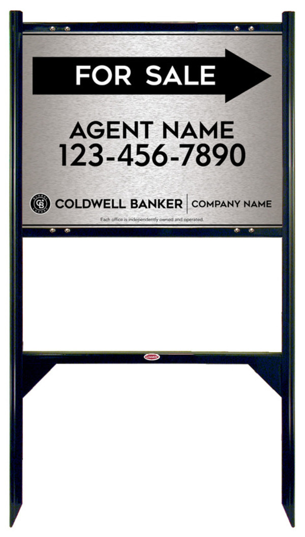 Angle Iron Frame and Agent For Sale Sign Panel Unit, 18h x 24w, Brushed Aluminum Composite