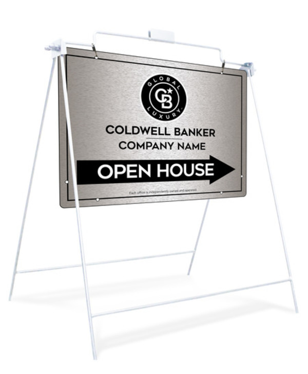 Swinging A-Frame and Office Open House Sign Panel Unit, 18h x 24w, Brushed Aluminum Composite