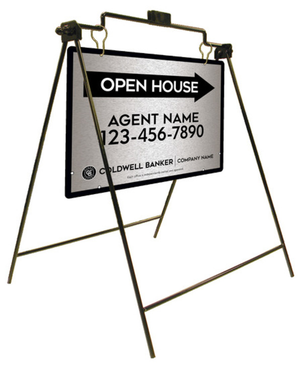 Swinging A-Frame and Agent Open House Sign Panel Unit, 18h x 24w, Brushed Aluminum Composite