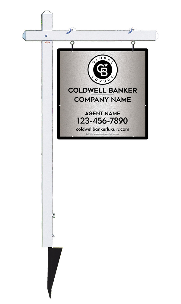 Sign Post and  Agent Panel Unit, 24h x 24w, Brushed Aluminum Composite