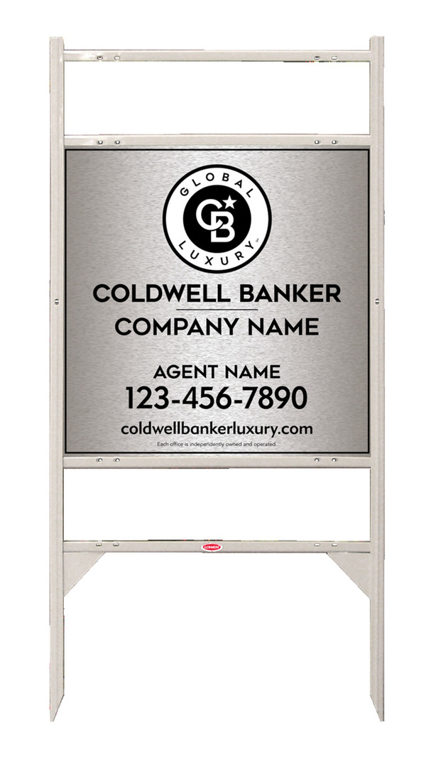 Angle Iron Frame w 2 Rider Inserts and Agent Sign Panel Unit, 24h x 24w, Brushed Aluminum Composite