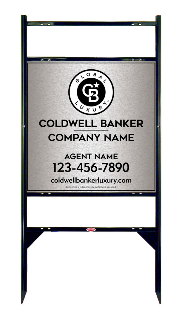 Angle Iron Frame w 2 Rider Inserts and Agent Sign Panel Unit, 24h x 24w, Brushed Aluminum Composite