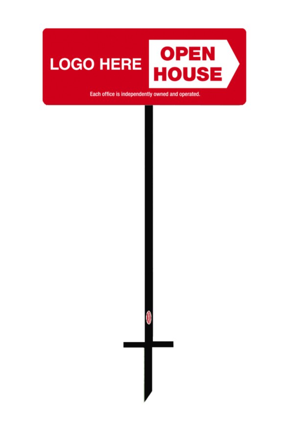 Black angle iron stake and Open House sign panel unit, 24ga steel 9h x 24w