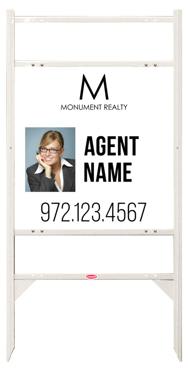 Angle Iron Frame w 2 Rider Inserts and Agent Photo Sign Panel Unit, 24h x 24w, Steel