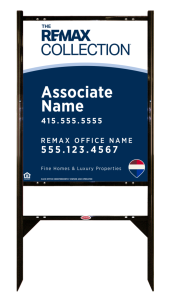 Reflective Angle Iron Frame and Collection Associate Name Fine Homes & Luxury Sign Panel unit, 30h x 24w, Steel